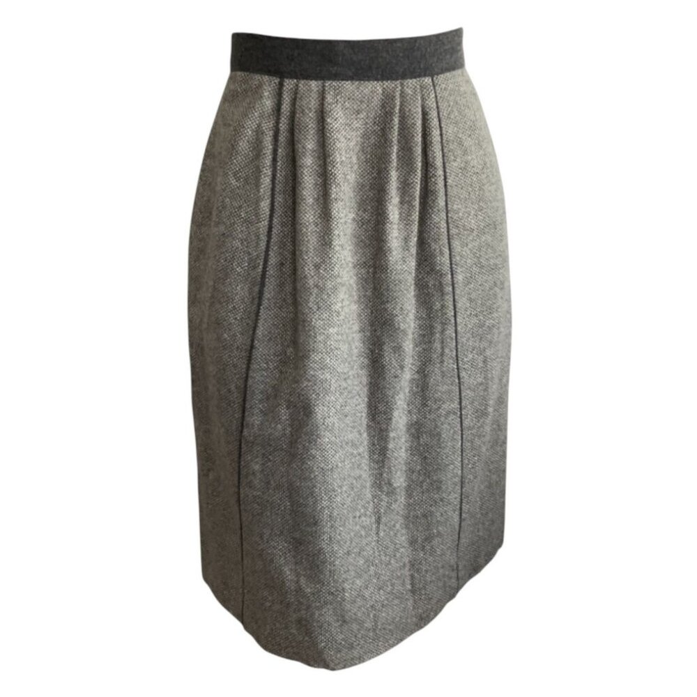 Vintage Lanz Originals Pleated Front Wool Tweed Skirt XS A-line Pockets Birdseye